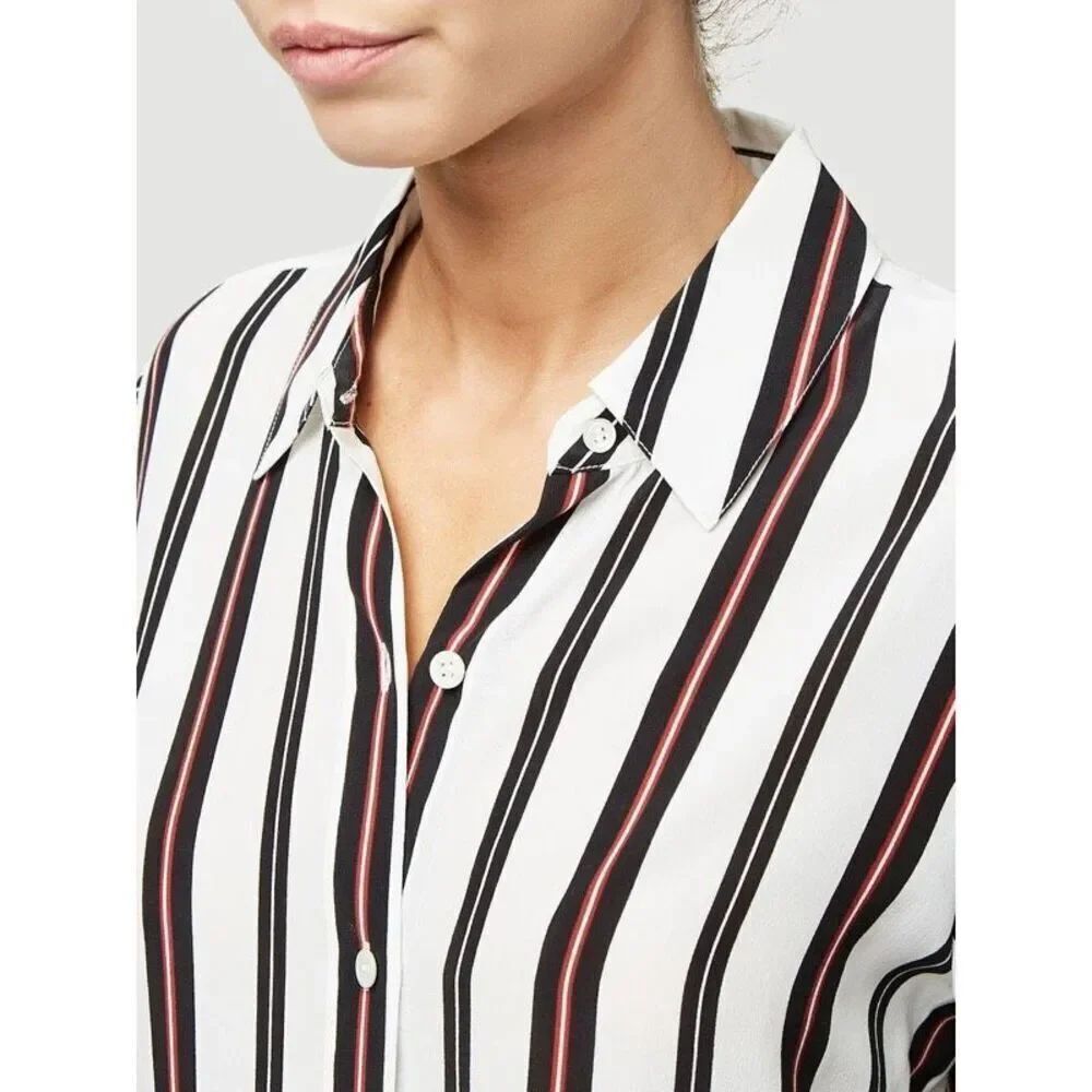 FRAME Long Cuff Silk PJ Blouse in Noir Multi Size XS